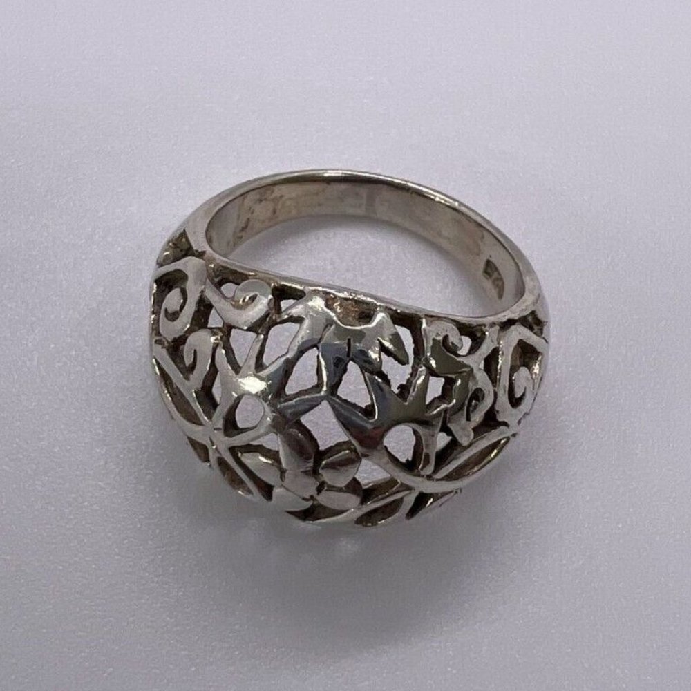 925 Sterling Silver Ring With Porous Flower Design Size 8 View 4